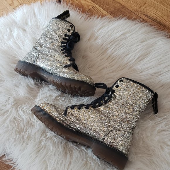 Dr. Martens RARE Vintage 90s Gold Chunky Glitter Boots - Picture 4 of 16